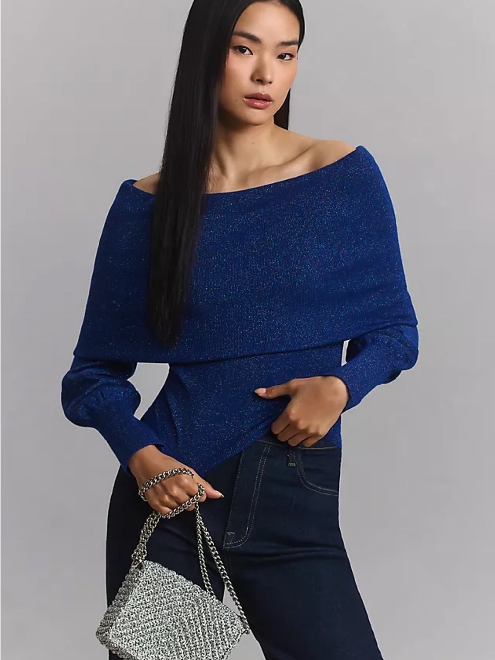 Anthropologie Royal Blue Off the Shoulder Sweater